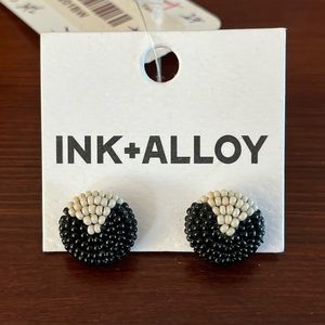INK+ALLOY Seed Bead Stud Earrings. Ivory + Black